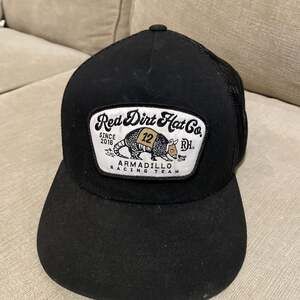 Red Dirt Hat Co. Armadillo Racing Team Trucker Hat Black Snapback
